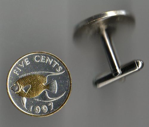 Unique 2-Toned Gold on Silver Bermuda Angelfish,  Coin Cufflinks