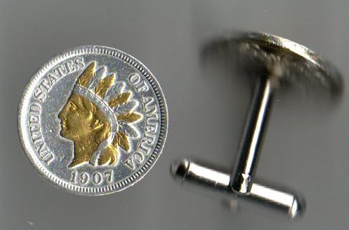 2-Toned  Gold &  Silver Old  U.S. Indian head penny cufflinks