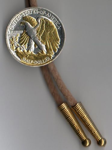 Gorgeous 2-Toned Gold & Silver Old U.S. Walking Liberty 1/2 dollar  coin - Bolo Ties