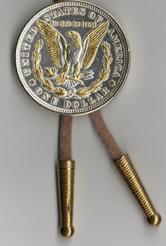 2-Toned Gold & Silver U.S. Morgan silver dollar eagle- Bolo tie