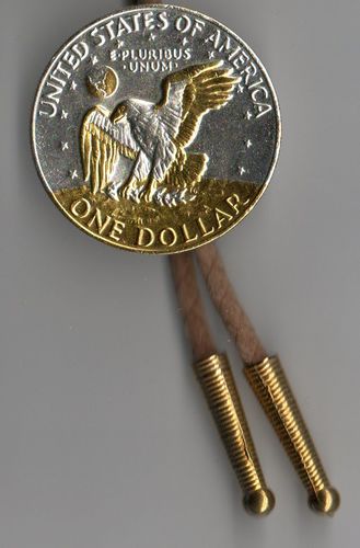 2-Toned Gold & Silver Eisenhower dollar eagle - Bolo tie