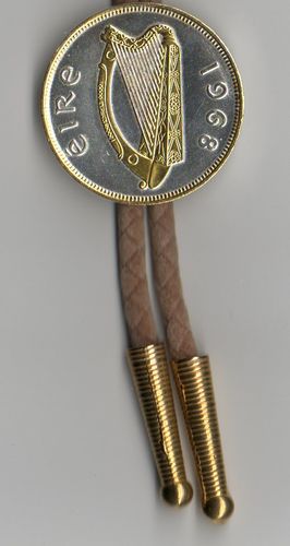 Gorgeous 2-Toned  Gold & Silver Irish half dollar size - Harp Coin- Bolo tie