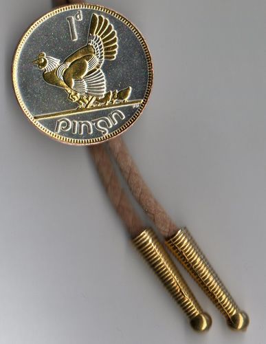 Gorgeous 2-Toned Gold & Silver Irish Chicken with chicks Coin - Bolo tie