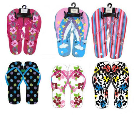 Women's Colored Patterned Flip Flops Case Pack 72