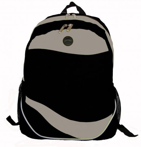 600D Poly Backpack, 17.5""x12""x6"", Black/Grey. Case Pack 30