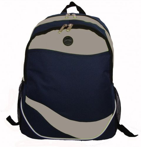 600D Poly Backpack, 17.5""x12""x6"", Navy/Grey. Case Pack 30