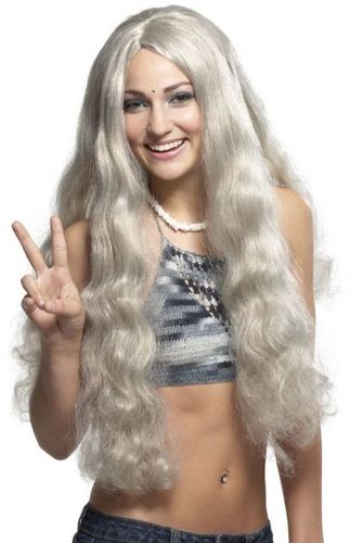 Hippie Costume Wig w/Headband-Gray