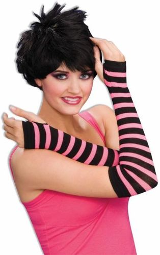 Costume Gloves: Black and Pink Stripes