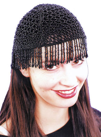 20's Beaded Cap Black