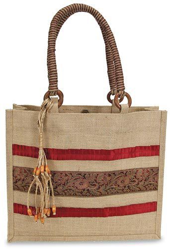 Jute Bag Tan & Red Ribbon Case Pack 3