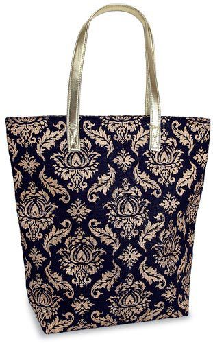 Jute Bag Black & Gold Damask Case Pack 3