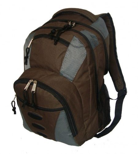 600D Polyester Backpack 16.5""x11.5""x6.5"", Brown/Gray. Case Pack 24