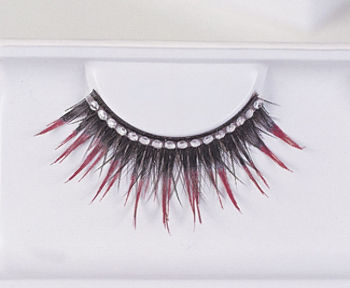 Eyelashes Black With Red Rhinestones