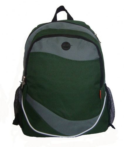 600D Poly Backpack, 17.5""x12""x6"", Green/Grey. Case Pack 30