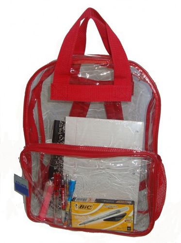 See-through clear PVC backpack, 17x13x5"",Red Case Pack 40