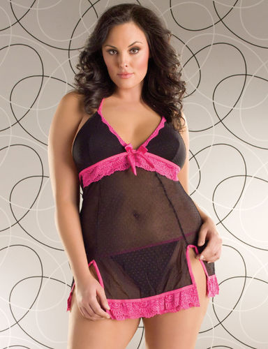 Chemise Dotted Mesh 2Pc Plus