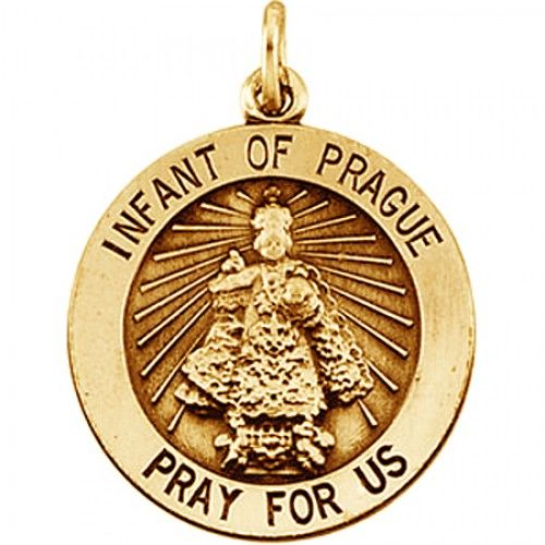 14k Yellow Gold Infant of Prague Medal - 25.00 Mm New