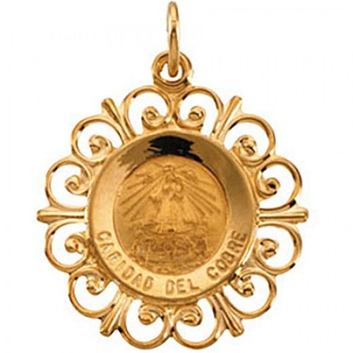 New 14k Yellow Gold Caridad Del Cobre Pendant - 22mm