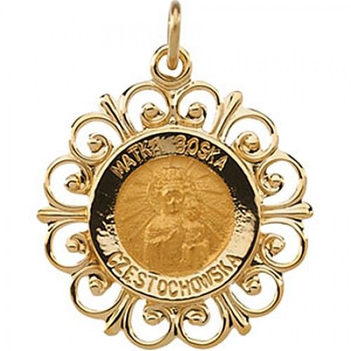 Unisex Matka Boska Pendant 14k Yellow Gold Medal