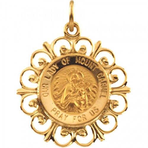 Unisex Our Lady of Mount Carmel Pendant 14k Yellow Gold