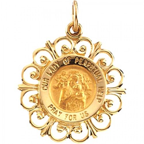 Unisex Perpetual Help Pendant 14k Yellow Gold New