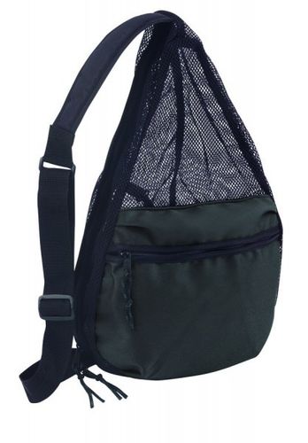 Large Zippered Mesh One Strap Backpack - Black Case Pack 48