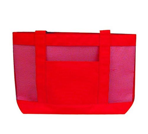 600D Poly Shopping Tote W/Nylon Mesh - Red Case Pack 48