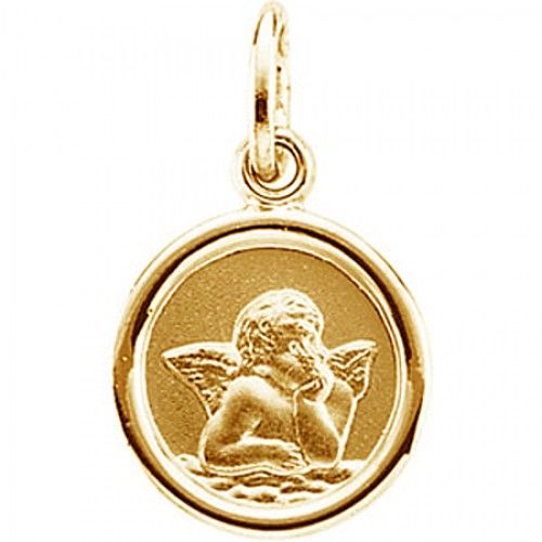 14k Yellow Gold Angel Medal Pendant 17mm - Religious