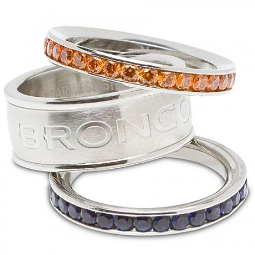 Ladies Stainless Steel Denver Broncos Stacked Ring Set