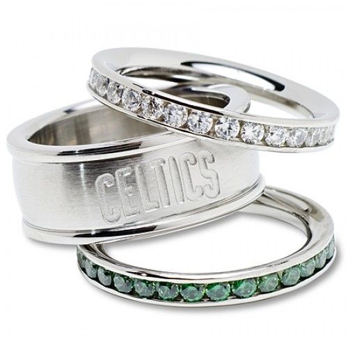 Ladies Stainless Steel Boston Celtics Stacked Ring Set