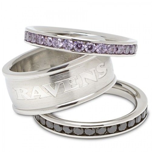 Stainless Steel Baltimore Ravens Team Logo Ring Set