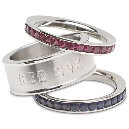 Stainless Steel Boston Red Sox Team Logo Ring Set