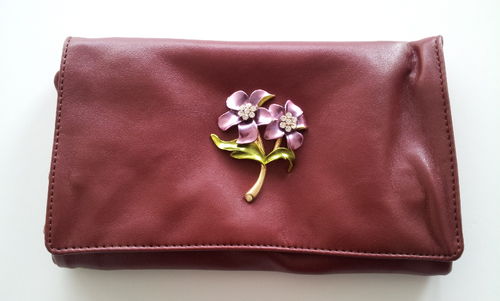 Burgundy Tri-Fold Clutch with Pewter Flower