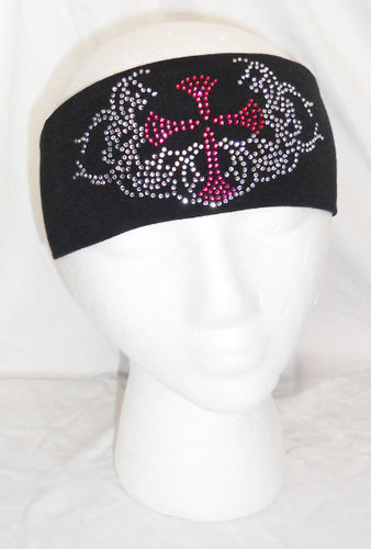 Pink Cross Rhinestone Head Wrap