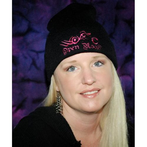 Black/Pink 12'' Embroidered Beanie with Cuff