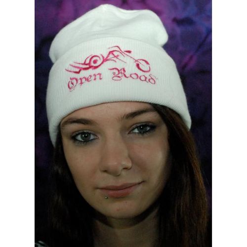 White/Pink 12'' Embroidered Beanie with Cuff