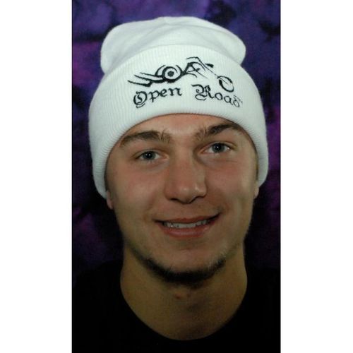 White/Black 12'' Embroidered Beanie with Cuff