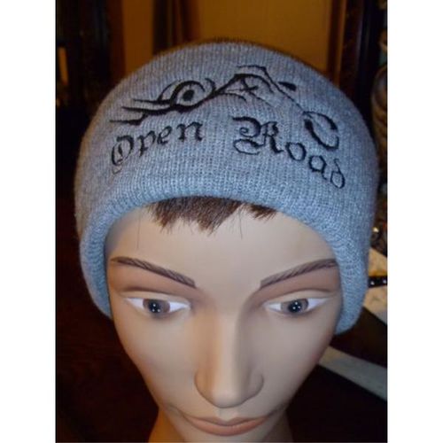 Grey/Black 12'' Embroidered Beanie with Cuff