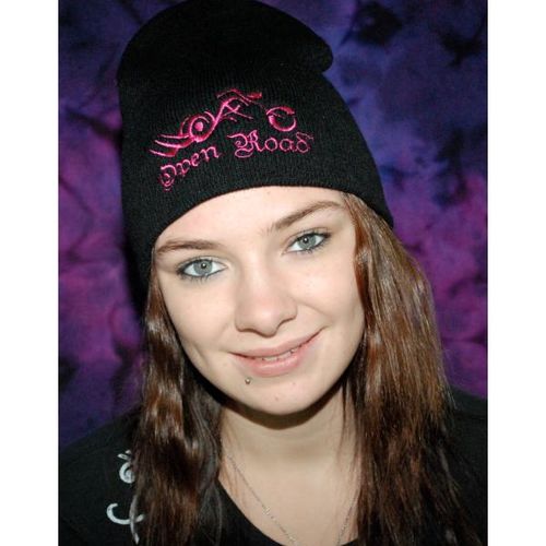 Black/Pink 8'' Embroidered Beanie