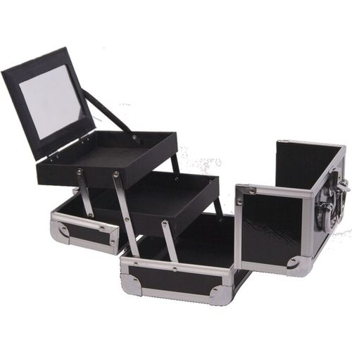 Black Makeup Train Case W/Mirror Case Pack 12