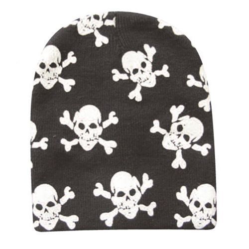 Skull Printed Black Short Beanie Case Pack 60