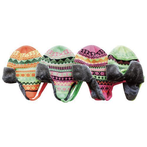 Bright Neon Trooper Knit Black Fur Trim Case Pack 24