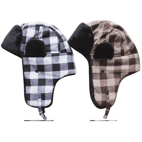 Checker Tropper Hat Black Fur Trim Case Pack 12