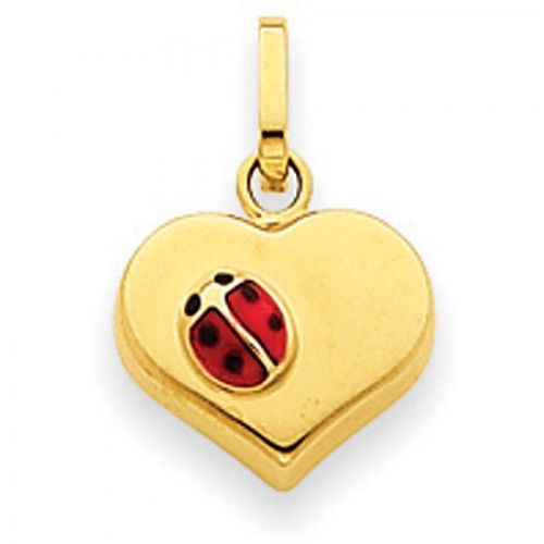 Ladybug in Heart Charm - Heart in 14kt Yellow Gold - Nice - Women