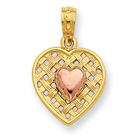 14k Rose and Yellow Gold Two-Tone Woven Heart Charm