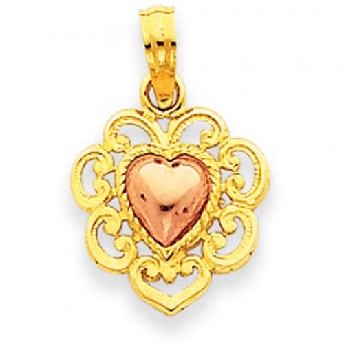 Heart Charm in 14kt Rose & Yellow Gold - Polished Finish - Captivating