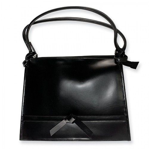 Black Leather Handbag Jackie Kennedy Purse W/Silk Lining