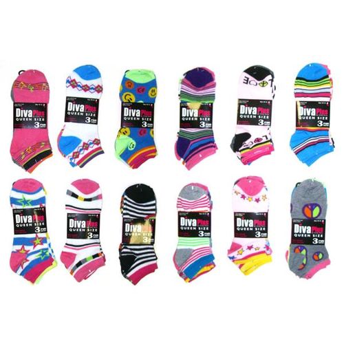 Diva Plus 3 Pair Pack Ankle Socks Size 10-13 Case Pack 60