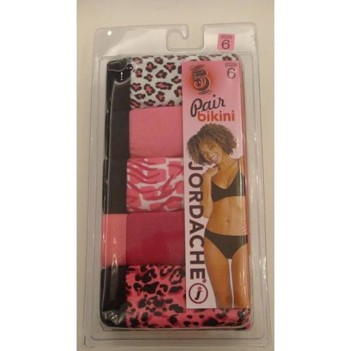 Jordache 5-Pair Box Bikini Panties Pink/Black Case Pack 72