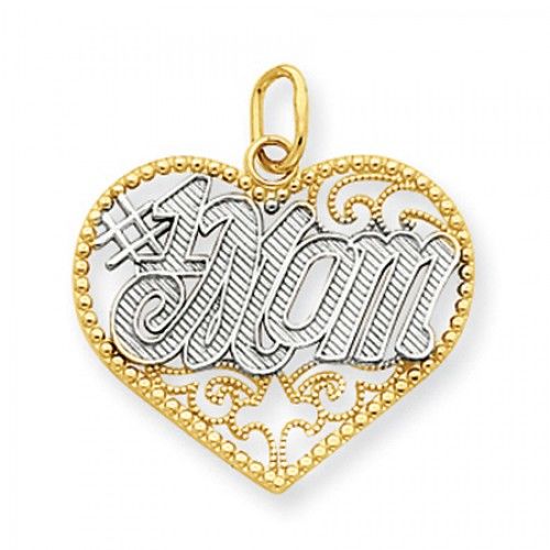Number 1 Mom Heart Charm in Rhodium Plated Yellow Gold - 14kt - Amazing